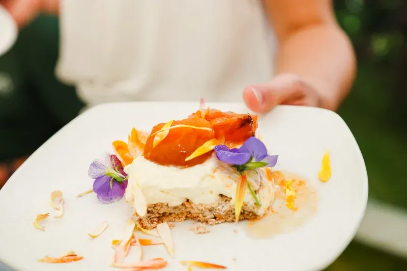 Hazelnut & Roasted Apricot Dacquoise catering event