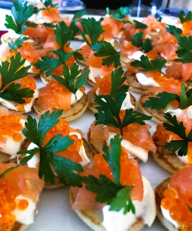 Smoked Salmon Blinis catering event